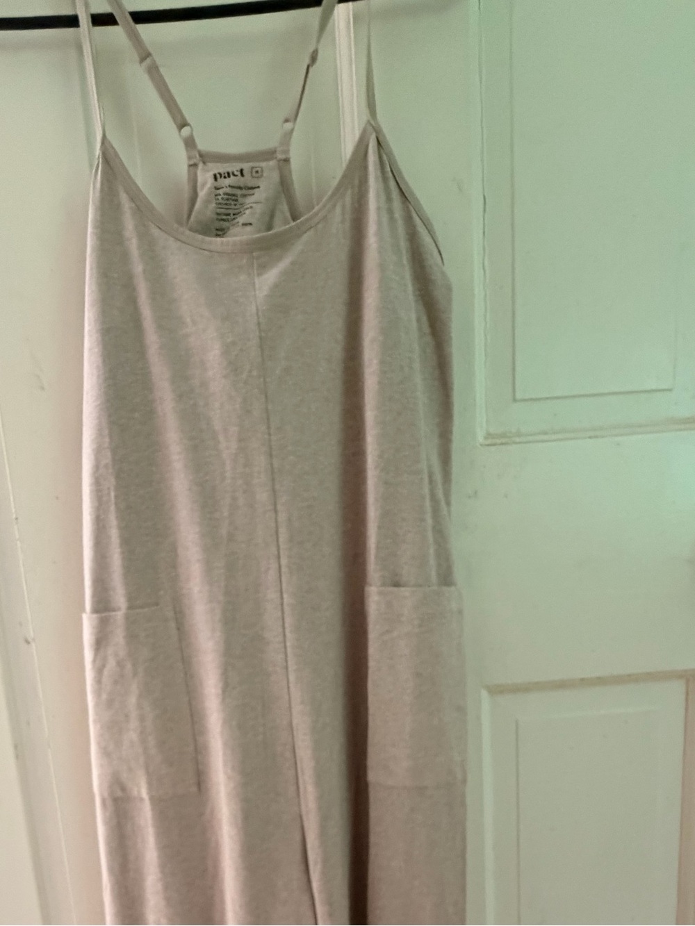 Pact Cream Spaghetti-Strap Jumpsuit with Front Pockets